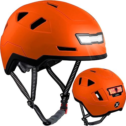 Allround Helm mit LED Beleuchtung: Fahrradhelm mit integriertem Licht: anpassbar, belüftet, leicht | Cityhelm für Herren + Damen: sicher im Stadtverkehr, E-Bike, MTB, Scooter, Skateboard, Roller