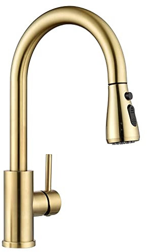 APPASO Grifo de cocina dorado, grifo mezclador de fregadero de acero inoxidable de 3 modos con pulverizador extraíble, rotación de 360°, mezclador de grifo de cocina de una sola palanca para