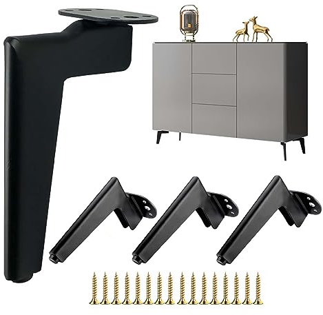 4 patas de muebles Metal, pie de sofá de repuesto moderno, pie para mesa baja, mueble TV, armario de baño con tornillos + protección del suelo + base silenciosa antideslizante (15 cm, negro)