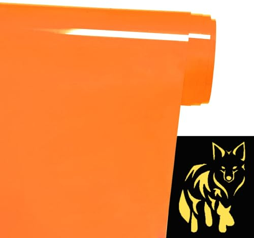 FOSER Plotterfolie Textil, Leuchtet im Dunkeln Plotterfolie 30,5cm×1,5m Heat Transfer Vinyl (Leuchtet im Dunkeln - Orange)