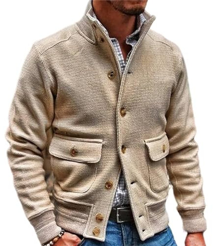 crazynekos Veste ample décontractée pour homme - Cardigan tendance - Coupe-vent avec boutons, beige, XL