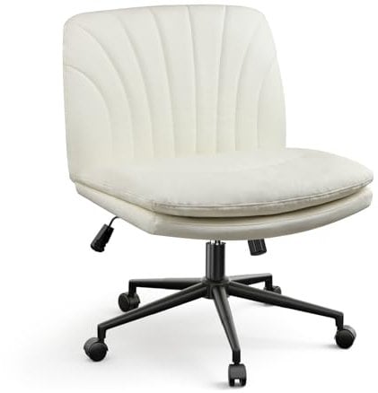 naspaluro Armless Office Chair with Wheels PU Leather Cross-legged Desk Chair Height Adjustable Swivel Computer Chair with Wide Seat and Mid Back for Bedroom and Home Office - Beige