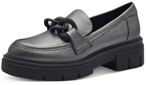 MARCO TOZZI Damen Loafer ohne Absatz Vegan mit Plateau, Silber (Pewter), 40 EU