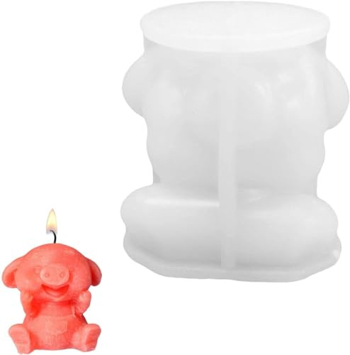 1 Stück weiße Silikonformen Schwein Ornament – 3D Piggy Silikon Kerzenform, DIY Lebensmittelqualität Silikon Kerze Seife Form, Epoxidform Backformen für Schokolade, Fondant Kuchen, Aromatherapie