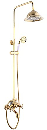 Set doccia moderno color oro, con doccetta e sistema doccia a pioggia, in ottone anticato, stile retrò, con doccia, sistema doccia con doccetta e testa regolabile in altezza