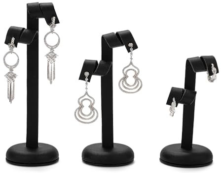 Papten Ohrringständer 3 Stücke aus Leder, Ohrring Halter Schmuckständer Ohrringe Schmuck Display (Schwarz)
