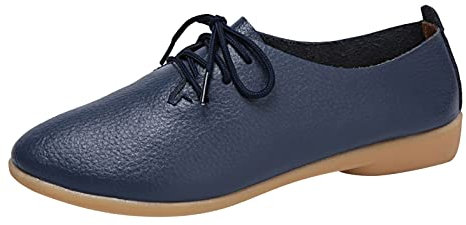 Zapatos de negocios para mujer, de piel, con cordones, transpirables, con cordones, modernos, con suela de goma, zapatos clásicos de cuero con cordones, ante, azul oscuro, 39 EU