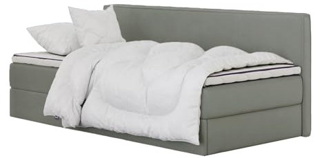mybed. Boxspringbett Einzelbett Mitto Conti Solo Jugendbett Kinderbett Polsterbett mit Bettkasten Grau 100x200 Bonnell-Matratze H3 und Topper Bettgestell