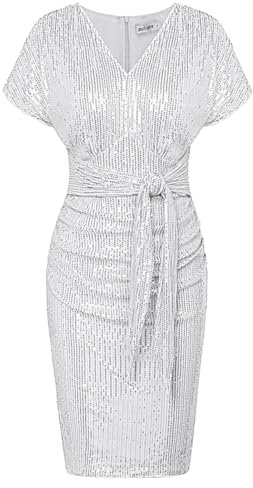 GRACE KARIN Damen Abendkleid für Abend Club Schlanke Taille figurbetont Bleistift sexy Kleid für Damen in Großbritannien Silber XXL