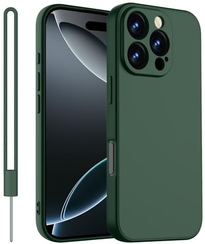 KPPIT iPhone for 16 Pro case silicone,iPhone 16 Pro Phone case shockproof 6.3,Full camera coverage Military-Grade Protection 360°,With hand strap slim Protective Case-Cangling Green