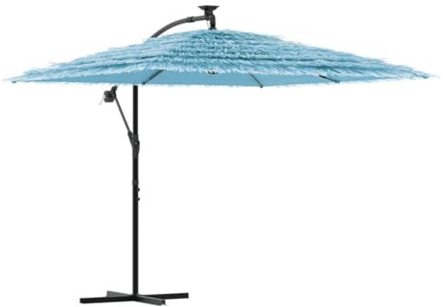 vidaXL Sonnenschirm, Ampelschirm mit Stahlmast, Gartenschirm mit Kurbelsystem, Strandschirm Marktschirm Hawaiischirm UV-Schutz, Blau