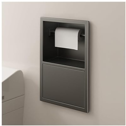 SYALEO Recessed Roll Paper Towel Dispenser with Storage Stainless Steel Bathroom Niche Embedded Metal Toilet Paper Roll Holder for Home Hotel