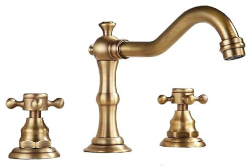 Robinet mitigeur vintage à 3 trous à double poignée pour salle de bain, baignoire, 20,3 cm, 2 poignées, 3 trous, laiton antique