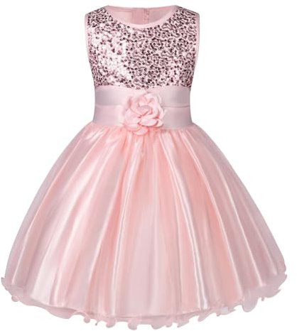 Aomig Robe Princesse Enfant - Tenue Mariage Demoiselle D'honneur Tulle Sequins sans Manches Fleur pour la Fête Anniversaire
