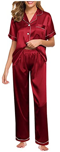 CCOOfhhc Robe Hosen mit Ärmellos Top und Pyjama Set Women 's sexy Set Nachthemden Nachtkleid Satin für Frauen Unterwäsche Seiden-Unterwäsche lockerer Anzug Sexy-Set Frauen Damen Sexy (Red, XXXL)