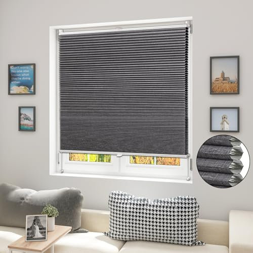 WOLTU Store Plissé Nid d'abeille sans Perçage avec Klemmfix Double, Store Occultant Thermique 80x120 cm, 100% Opaque, Protection Solaire & Insonorisant pour Fenêtre & Porte, Bicolore Gris Foncé-Blanc