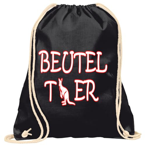 Print Deluxe Rucksack bedruckt mit Spruch, Beutel Tier, Hipster, Sportbeutel, Turnbeutel, Sprüche Jute Beutel, Zuziehbeutel mit Kordeln (Schwarz)
