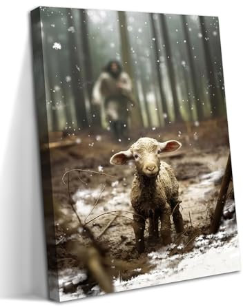 Christliche Wandkunst, Jesus und Lamm, Jesus rettet das verlorene Lamm auf Leinwand, Wanddekoration, Jesus Lamm Gottes, Poster, Gemälde, Drucke für Wohnzimmer, Schlafzimmer, Gebetszimmer oder Büro,