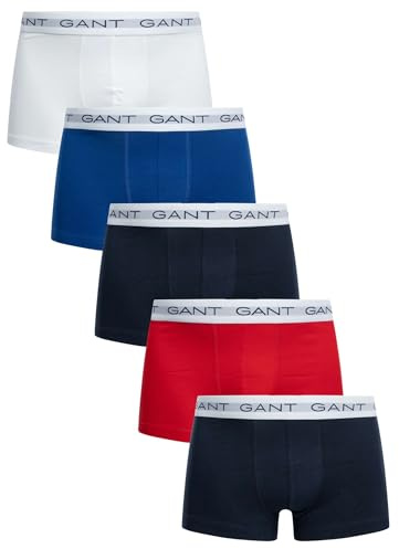GANT Men's 5 Pack Trunks, Navy/Red/Blue/Blue/White