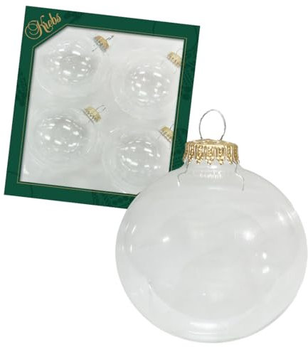 Krebs Glas Lauscha - Adornos para árbol de Navidad/bolas de Navidad - Caja con 4 bolas de cristal blanco transparente en un tamaño de 8 cm