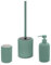 Inbagno Set Accessori Bagno 3 Pezzi in Ceramica Verde cannettato, Dispenser Sapone portaspazzolini e portascopino Soft Touch, Spring
