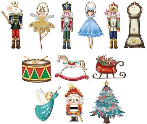 Imtrub Nussknacker-Weihnachtsbaumschmuck, 12 x hängende Holzhandwerk, Auto-Anhänger, saisonale Dekoration für den Urlaub