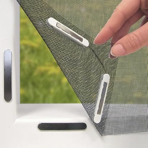 PQETBV Zanzariera Alla Finestra, Zanzariera Tagliabile Rotolo su Misura per Tutte le Finestre Fino a 150 x 130 cm, Facile installazione con 12 magneti - Senza Forare o Avvitare