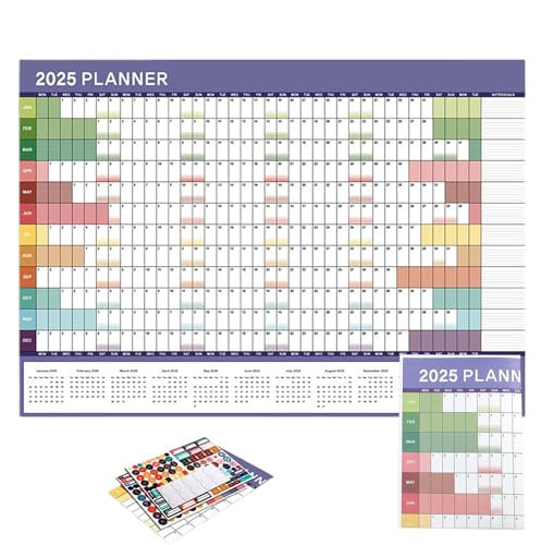Wandkalender 2025, 12-Monats-Jahreskalender, Monatsplaner mit und Notizen, großer Hängekalender für Home Office, Urlaubsorganisator für Frauen und Männer