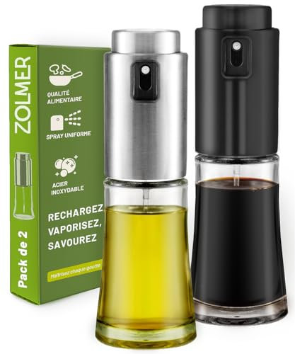 ZOLMER Ölsprüher für Speiseöl 2er Set – ölspray für heißluftfritteuse, Küche, Kochen & Grill – öl sprühflasche glas und Edelstahl – BPA-frei, nachfüllbar, fein sprühend