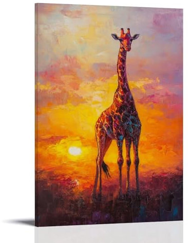XMHYHMY Ölgemälde-Poster, Motiv: Sonnenuntergang, Giraffe am Horizont, Wandbild, moderne Dekoration, hängendes Kunstposter, 50 x 75 cm