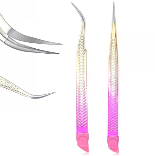 Nogeqi Lot de 2 pinces à épiler à double extrémité en acier inoxydable - Pince à épiler droite et incurvée - Pince à épiler pour nail art avec pointes pressées en silicone - Pince à épiler pour