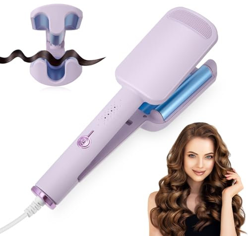 Ceramic Curling Wand, 32mm Ionic Beach Wave Hair Curler, 3 Barrel Hair Waver Hair Crimpers for Women and Girls, Fast Heating Deep Wave Curling Iron with 4 Temps 140°C-220°C, Anti-Scald & Travel Lock
