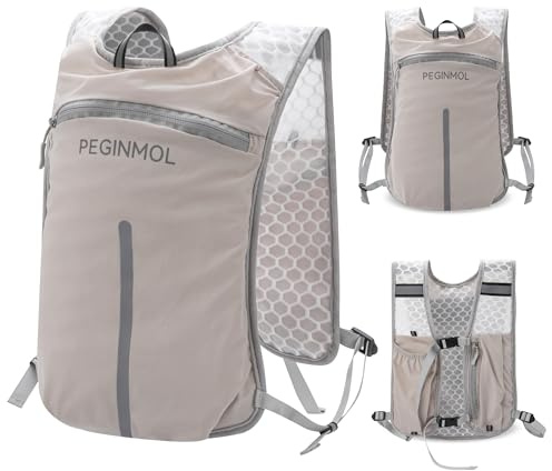 Peginmol Laufweste für Herren & Damen, Leicht Trinkweste Laufen | Trinkrucksack Laufrucksack mit Verstellbarem Brustgurt Hüftgurt, Reflektierenden Rückenfach für Laufen, Outdoor, Marathon