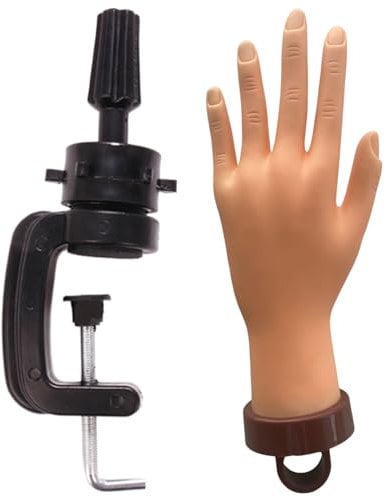 Practice Hand for Acrylic Nails, 25.5cm Realistic Mannequin Hands with Clamp Holder, Flexible Fake Hand for Nail Art Practice