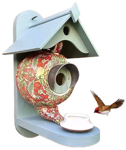 Hanging Bird House und Feeder Dekorative Teekanne Holz Keramik Vogel Tisch rot mit wasserdicht
