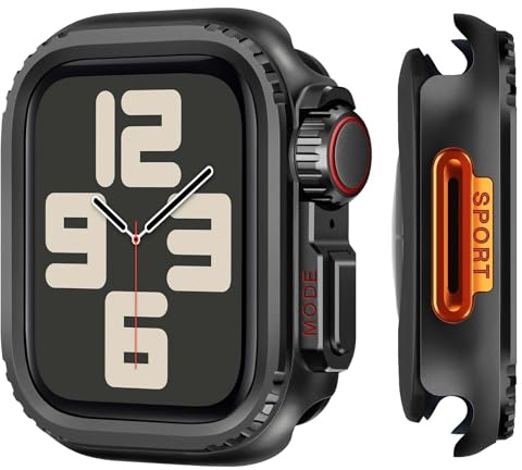 Suphart Compatibile con Cover Apple Watch Serie 6/5/4/SE 44mm, Custodia Protettiva in Metallo Paraurti Robusto con Telaio Posteriore per iWatch 6/5/4/SE 44mm, Nero