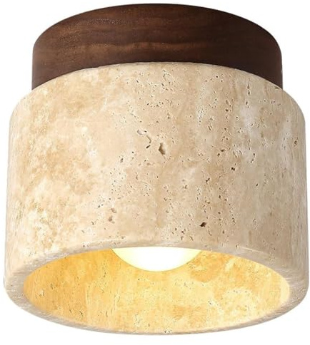 Qusedwey Yellow Travertine Wooden Ceiling Light E27, Modern Fixture for Kitchen, Living Room, Hallway, Study Hall