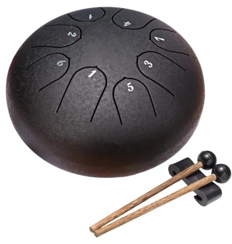 Zungentrommel 6 Zoll,Tongue Steel Drum,Handpan Instrument Stahlzungentrommel,6'' 8 Noten musikinstrumente für Klangheilung Meditation Yoga (Schwarz)