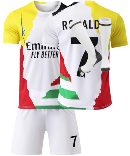 Nr 7 Fußball Trikot Kinder 25/26 Fussballtrikot Jungs Herren Gelb, Blau, Weiß Football Kit Set Neuer Fußball Anzug Football Trikots