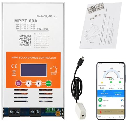 60A MPPT Solarladeregler (WiFi) mit LCD-Display | MPPT-Laderegler, unterstützt APP-Steuerung, max. 2800 W PV-Leistung, für 12V, 24V und 48V Batterien