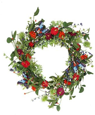 Gisela Graham Artificial Spring Floral Wreath, Red and Green, 33cm, Bright Meadow Design