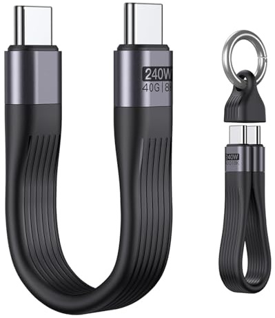 VAFOTON Câble USB C Court 13 cm, USB C vers USB C 240W PD, USB4.0 40Gbps, Sortie Vidéo 8K@60Hz, Thunderbolt 3/4, Câble Porte-Clés pour Phone 16/15, MaBook, Pad, Galaxy, VR