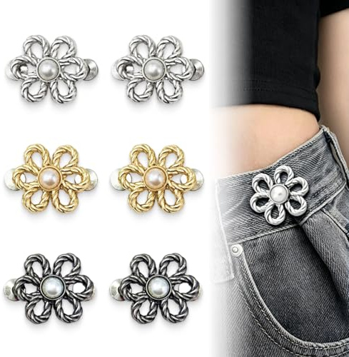 6 Stück Hosenknopf ohne Nähen, Hosenbund enger machen, Hosen enger machen Clip, Jeansknopf verstellbar, Knopf zum Anstecken Jeans, Taille verstellen, wiederverwendbar Hosenknöpfe Set 3 Farben