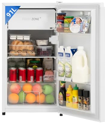 Techomey Kühlschrank 90L, Mini Kühlschrank Weiß, Kühlschrank klein mit Umkehrbare Tür, 39dB kleiner kühlschrank leise für Küche,Büro,Schlafzimmer,kleine Wohnungen, Hotels,0-10℃