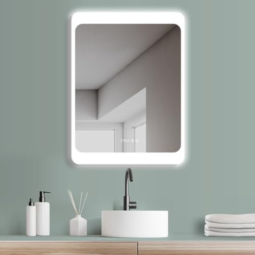 HOKO LED Badspiegel 60x80 cm Duisburg + ANTIBESCHLAG SPIEGELHEIZUNG + DIGITAL Uhr. Spiegel fürs Bad mit Touch Schalter + LED Licht Wechsel-Warmweiß-Kaltweiß-Neutral