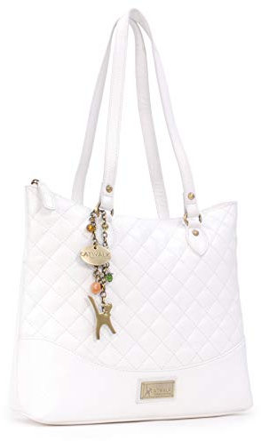 Catwalk Collection Handbags - Damen Schultertasche Mittelgroß/Groß - Handtasche Tote Bag - Gesteppte Leder - SOFIA - Weiß