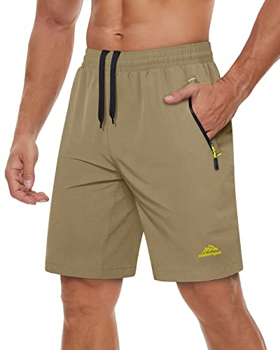 TACVASEN Swim Shorts for Men Summer Casual Shorts Holiday Elastic Waist Shorts Stretchy Travel Shorts Outdoor Beach Short Pockets Surf Board Shorts, Khaki, 36