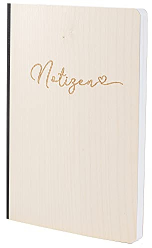 Notizbuch mit Holz Cover in A5 - NOTIZEN - Echtholz Notebook zum Reinschreiben Holzeinband 192 blanko Seiten 90g, Holzart:Ahorn