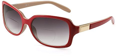 JM Classic Bifocal Reading Sunglasses Square Stylish Gradient Sunglasses Readers for Women +1.0 Red