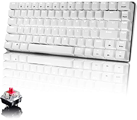 CROSS ZEBRA Tastiera Meccanica da Computer Gaming, USB Cablata 82 Tasti Anti-Ghosting Tastiera Gioco Bianco Illuminata Backlit, Mechanical Keyboard Compatta Ergonomica, Interruttore Rosso, Bianco